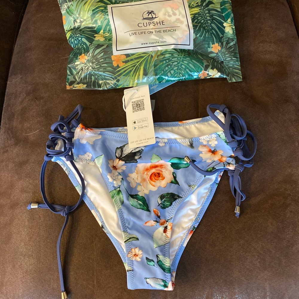 Blue and Floral Lace up Bikini Bottom - size M